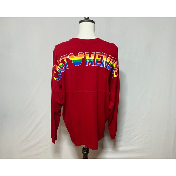 Disney Parks Spirt Jersey Mens XL Red Mickey Mouse Rainbow Pride Cast Member NWT - Picture 3 of 11